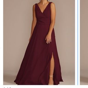 David’s Bridal long chiffon surplice tank bridesmaid dress